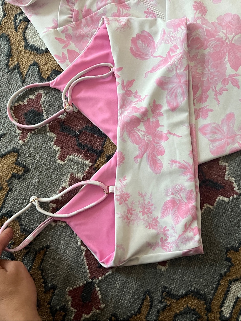 LoveShackFancy X Beach Riot 2 PIECE SET SMALL - Dana Pink White Ruffle Floral - Picture 7 of 13
